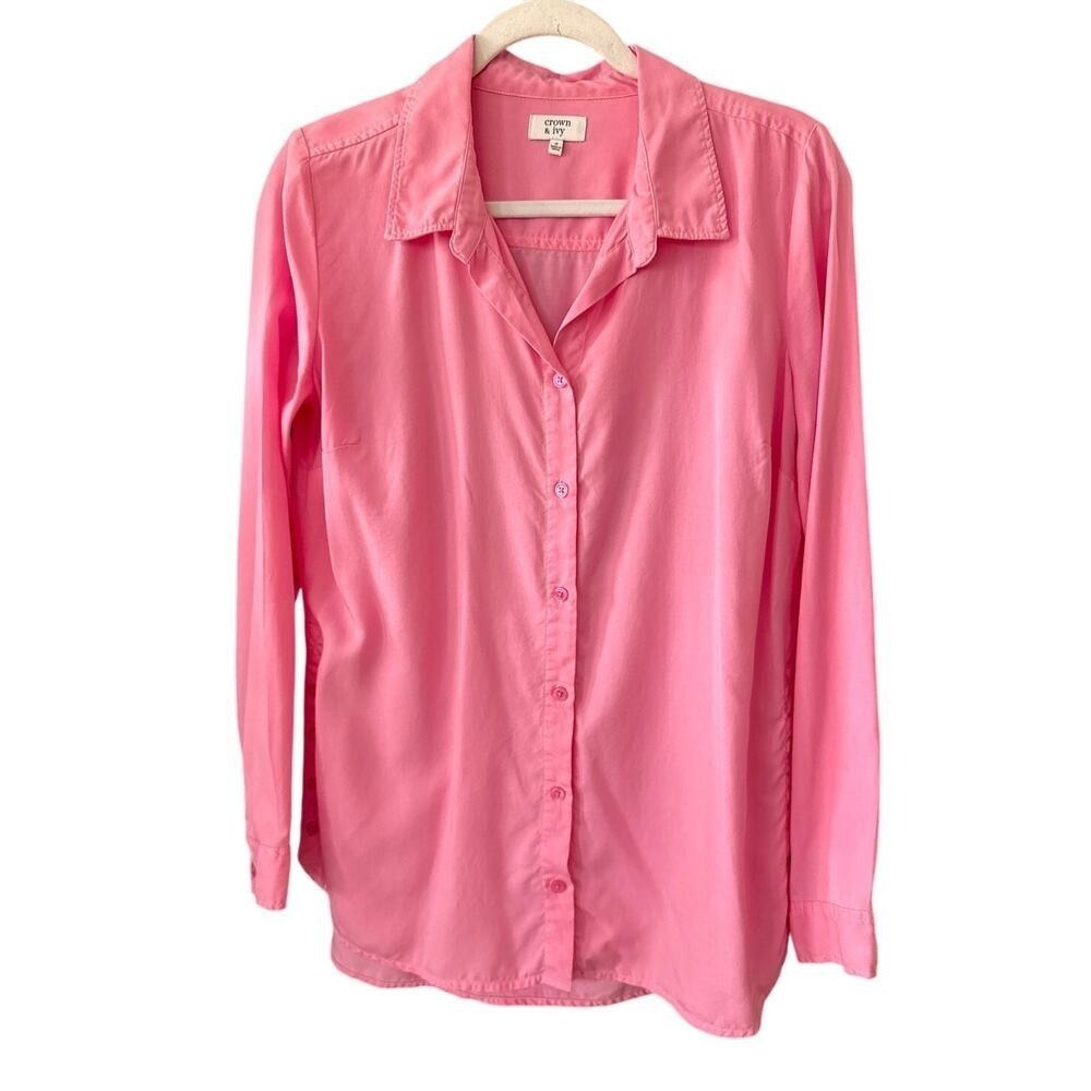 Crown & Ivy Pink Classic Button Down Shirt Tencel Lyocell Long Sleeve Size S
